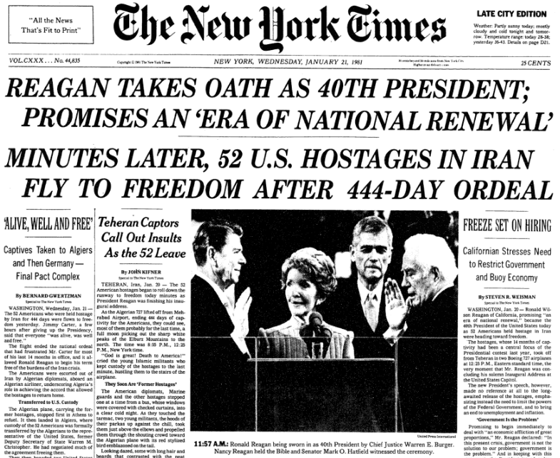 New York Times Otd On Twitter Otd January 21st 1981 Ronald Reagan 