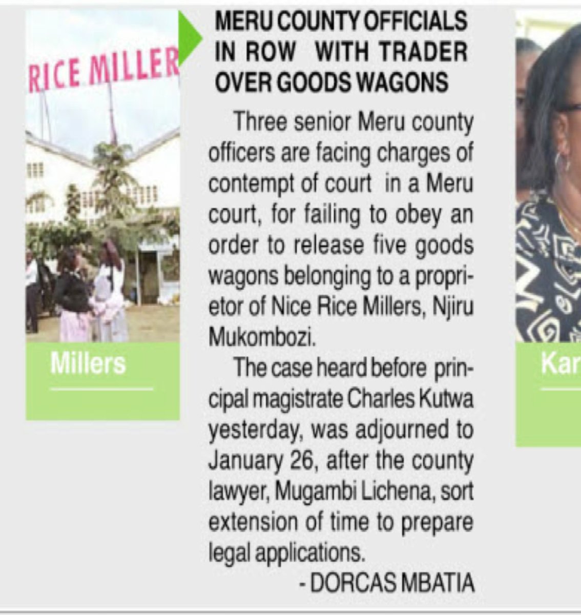 People Daily Pg8.Nice Rice Millers MD Charles Njiru Mkombozi seeks justice on confiscated rice selling wagons.