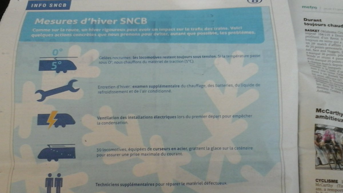 LesleyP4T's tweet photo. Winter precautions by #rail infrastructure manager #SNCB in Belgium press today https://t.co/rNdF8Txc17