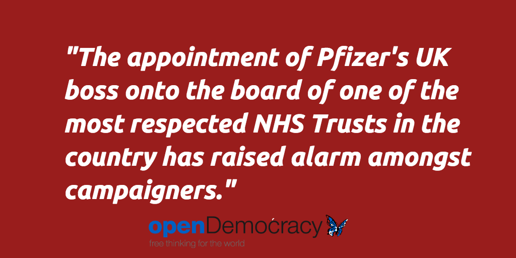 PeoplesNHS's tweet photo. Worrying. One of the world's biggest pharmaceuticals now sits on the board of an NHS trust. https://t.co/jSGdoALT2U https://t.co/n5SvymVFzd