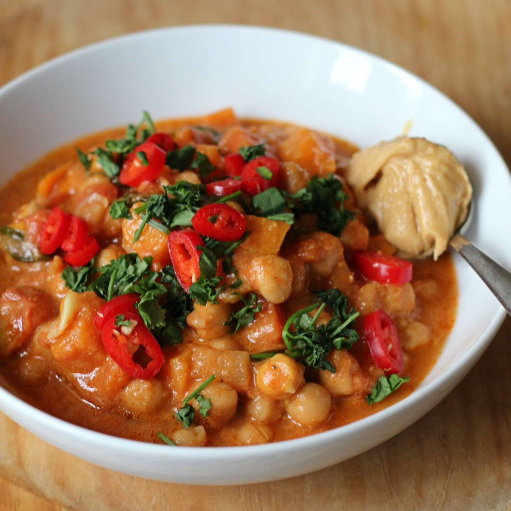 Today's tasty hot main is Peanut &amp; Sweet Potato Stew! Healthy, hearty and hot! Perfect on a cold day! #vegan