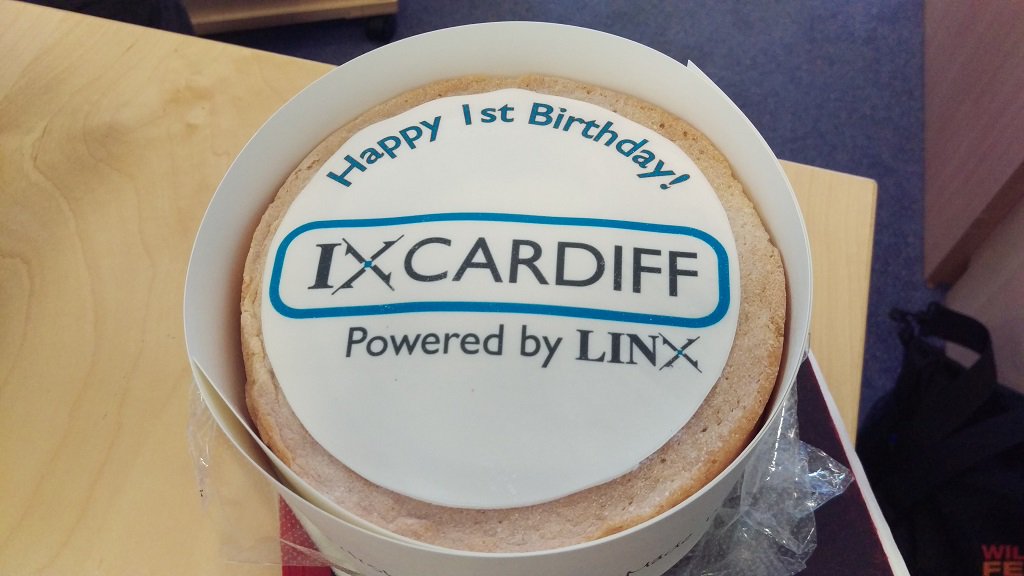 filmsat59's tweet photo. Surprise cake from #LINX. Happy Birthday #IXCardiff! Is it really a year ? Thank you @LINX_Network https://t.co/IRthTaVe6S