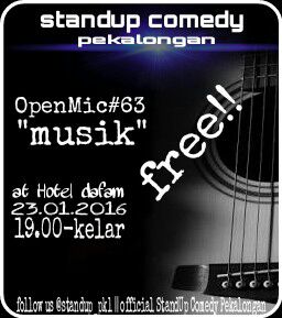 Standupindo_pkl's tweet photo. #OpenMic63 @Standup_pkl | 23 -01-16 19.00 @dafampekalongan | Gratis! nb : cuma 15slot | mc : @cepearsalan n umar https://t.co/Z1VHSpNYJD