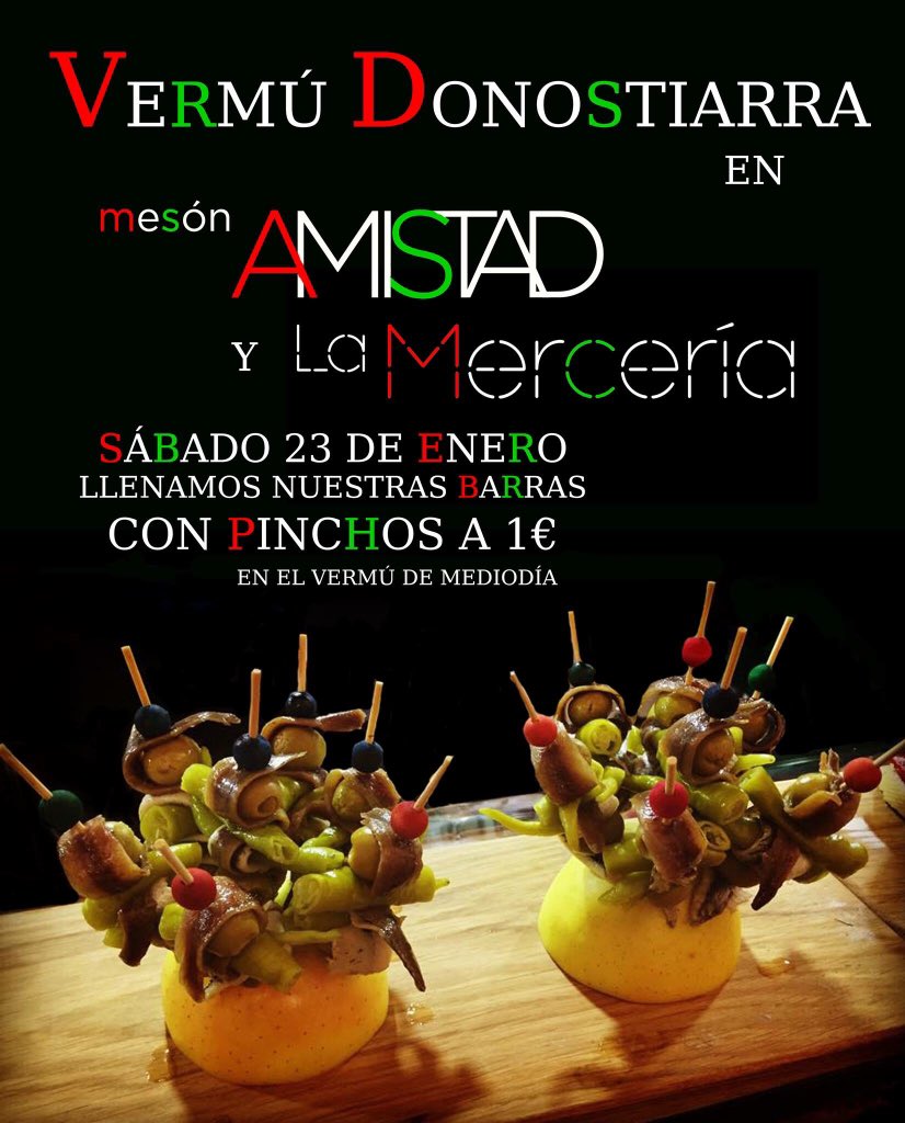MesonAmistad's tweet photo. Vermú Donostiarra en @MesonAmistad y @lamerceriarest el sábado 23 de Enero. https://t.co/rVbN6pbaI6