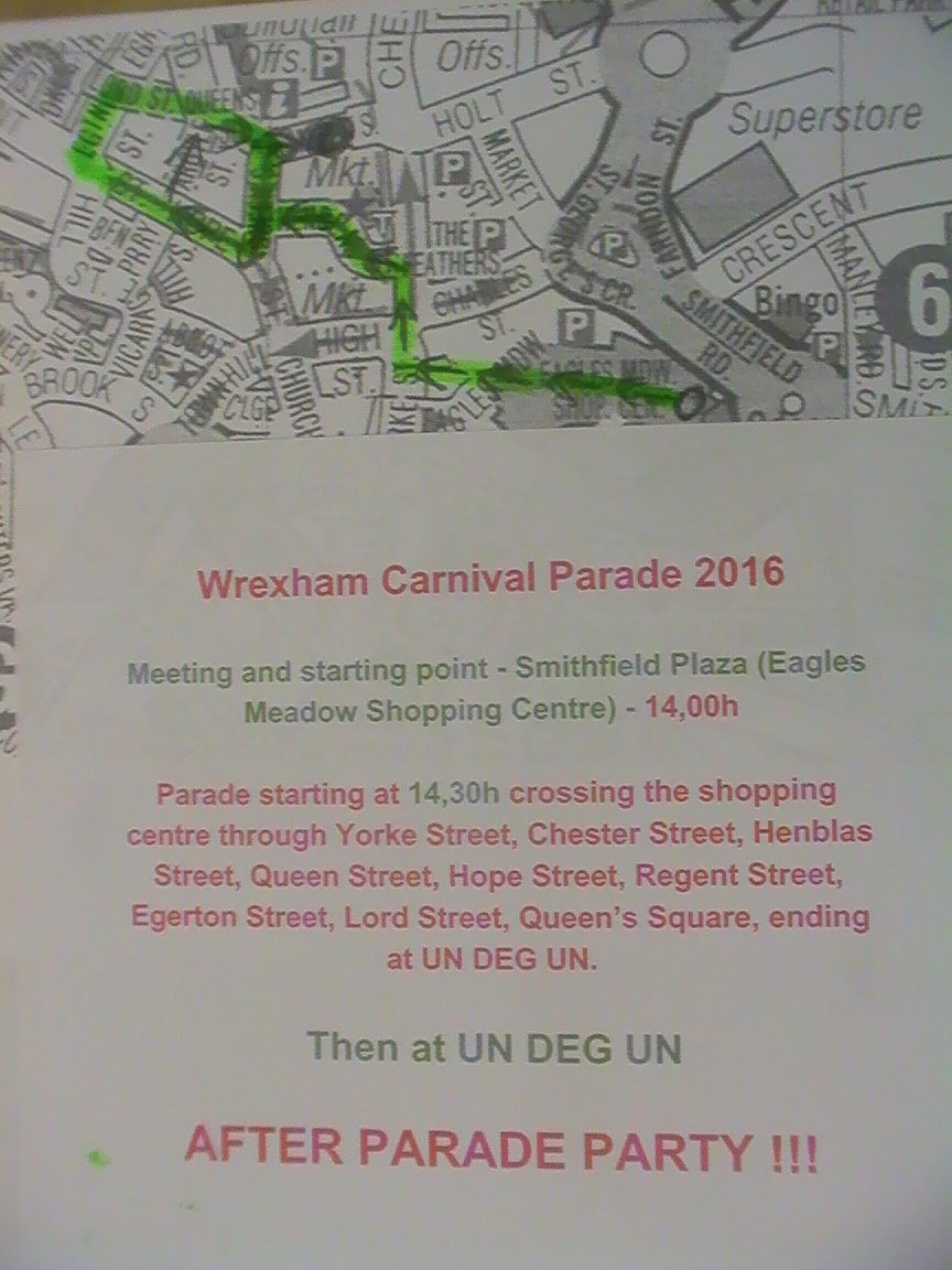 Wrexham Carnival 2016 Route on the 6 th February.
