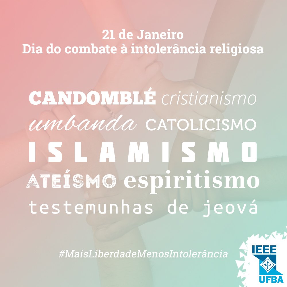 Hoje é dia de combate à intolerância religiosa! #MaisLiberdadeMenosIntolerância goo.gl/zf3Xts