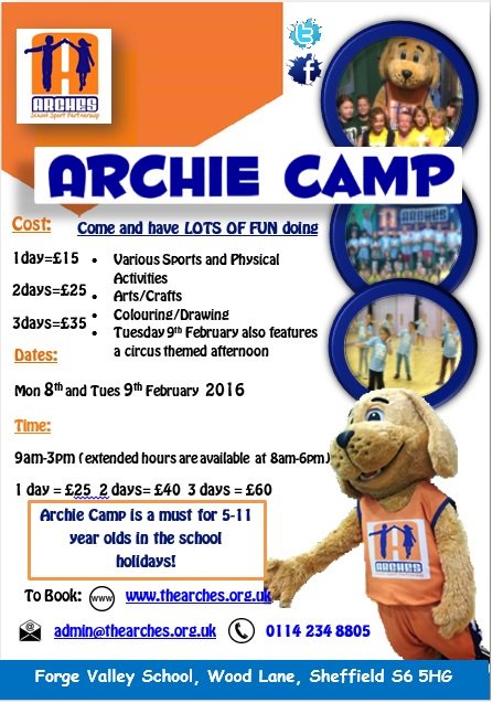 Please RT! Archie Camp happening over Feb Half Term for 5-11 Year olds in #Sheffield! Lots of activities to try!