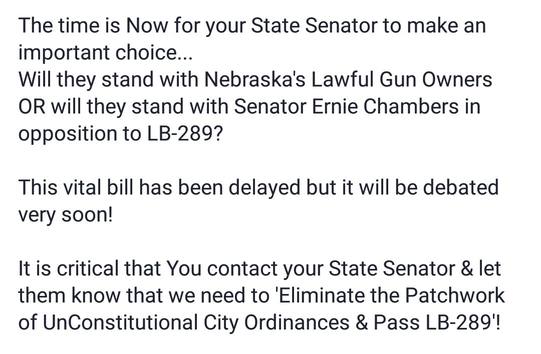 NFOA_Official's tweet photo. CALL TO ACTION. Will your Senator stand up to another Senator &amp; his filibuster? Support LB289! #OneStateOneStandard https://t.co/2ijxVv65e7