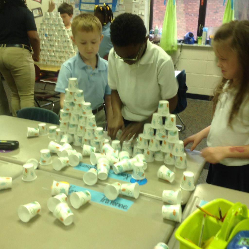 purvistce's tweet photo. STEM challenge! 100 cups, 15 minutes...build the tallest structure! Learning and having fun! https://t.co/C2EVAKcv3T