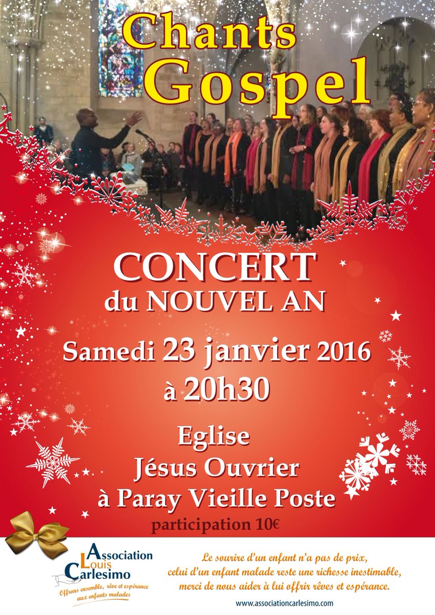 Venez nombreux samedi soir assister au concert du nouvel an dans l'église Jesus Ouvrier de Paray-Vieille-Poste