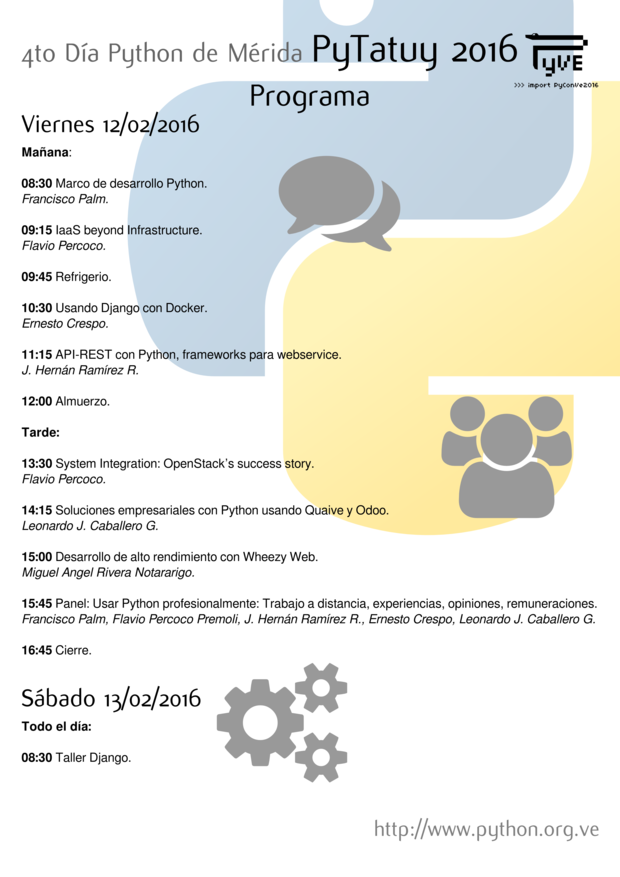 davidhdz's tweet photo. El próximo 12 y 13 de febrero se celebrará el 4to Día Python #PyTatuy2016 en #Merida #Venezuela #pyve #Python https://t.co/XsJ66YRAEo