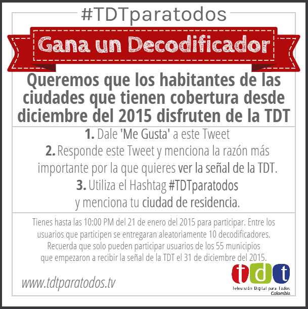 TDTColombiaTV's tweet image. #TDTparatodos participa en la actividad que tenemos para ti. Términos y condiciones: facebook.com/notes/tdt-tele…