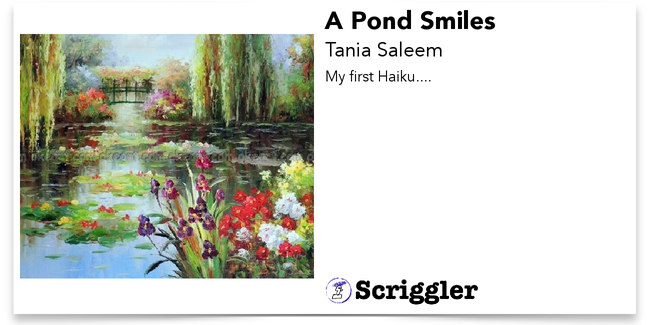 IScriggle's tweet photo. A Pond Smiles by Tania Saleem (@TaniaPalijo) https://t.co/SU3XgDkOIr #iartg #asmsg #ian1 #poetry #amwriting https://t.co/y2F5gz127v