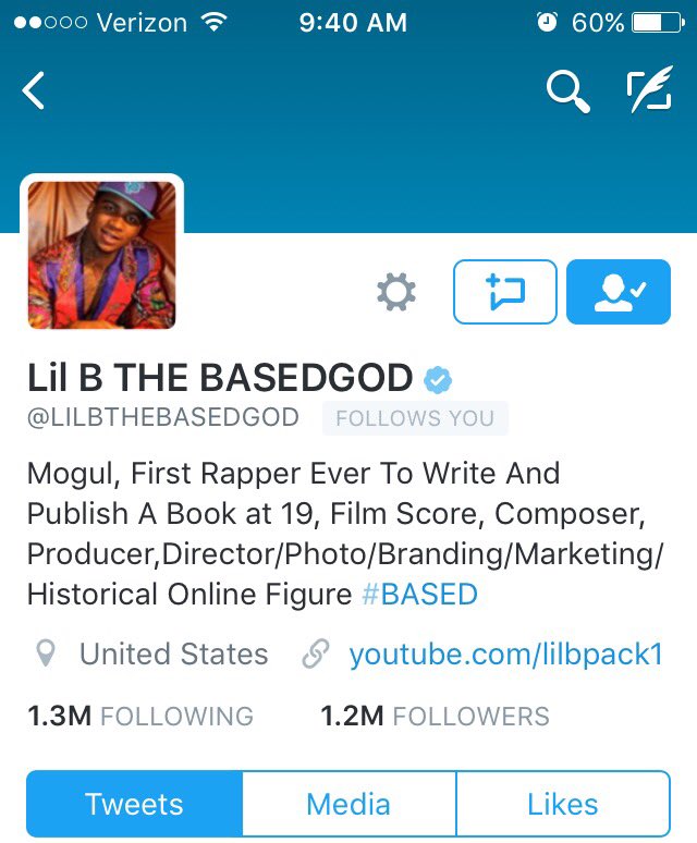 WipeYurNose's tweet photo. @LILBTHEBASEDGOD Follows 1.3M People &amp; I'm 1 Of Them. Wow! #TYBG #BeenBased https://t.co/bIT0a2qlur