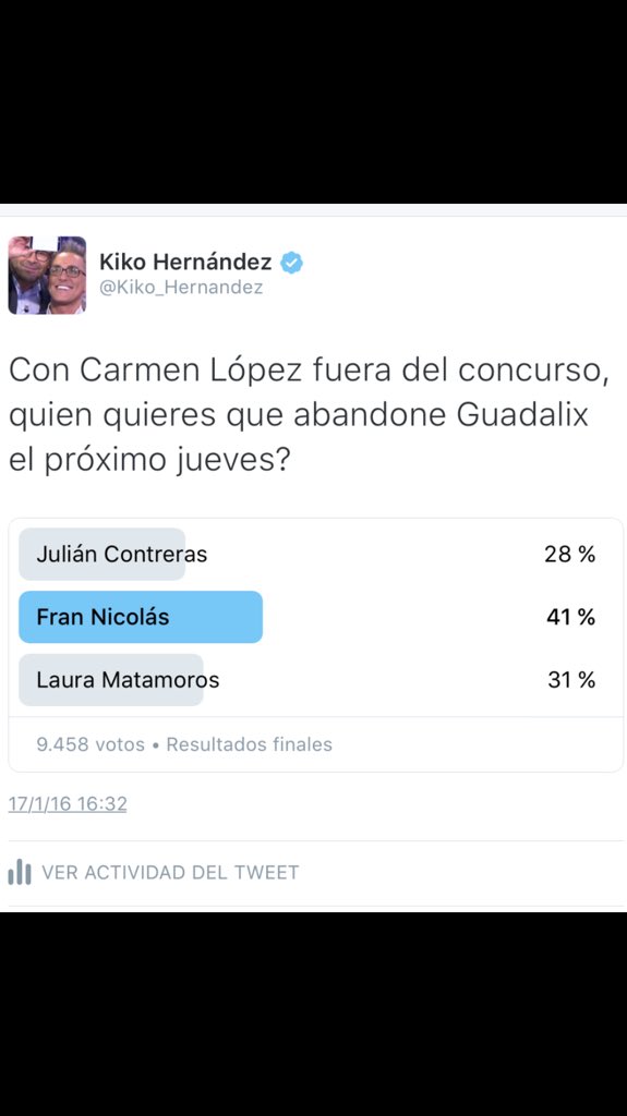 Kiko_Hernandez's tweet photo. Es una pena, se marcha un gran concursante! Repesca ya de Fran Nicolás! https://t.co/AnG00gDI4E