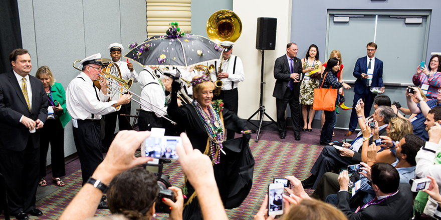 ustravelipw's tweet photo. #TBT to @NewOrleansCVB bringing some jazz & NOLA flair to their #ipw15 press conference. Can't wait for #ipw16! https://t.co/GZeI1Fj7EB