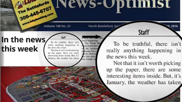 Saskatchewan newspaper's lead story is: there's no news. Wait, that's an option? cbc.ca/1.3413813