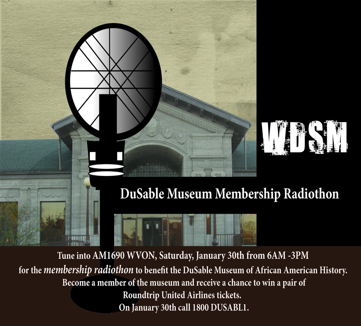 DuSableMuseum's tweet photo. WVON-1690 AM radio to present and host the First-ever DuSable Museum Membership RadioThon! https://t.co/M9OMu68LGN https://t.co/NfqhHutevI