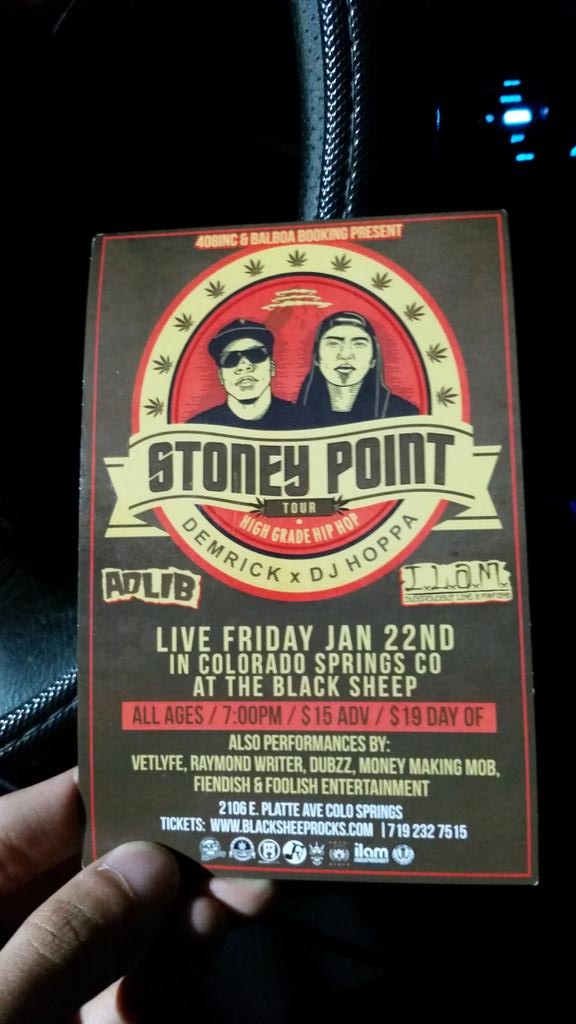 FoolishTheFiend's tweet photo. Dj Hoppa &amp; Demrick fans in CO Springs, the #StoneyPointTour is here 2morrow at Black Sheep, $15 a ticket, get at me! https://t.co/TjQdNeP6gL