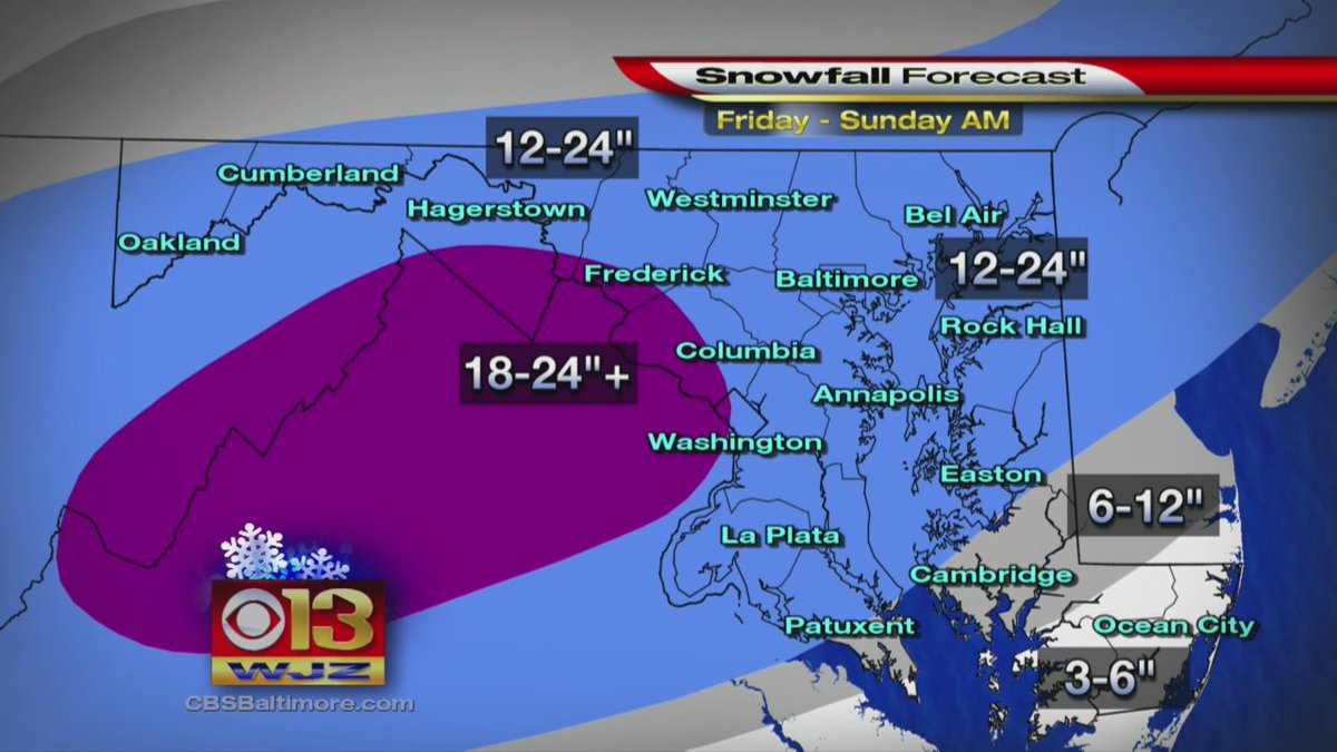First Warning WX: Maryland could see at least two feet of snow. Latest --->
cbsloc.al/1RW1Cb5