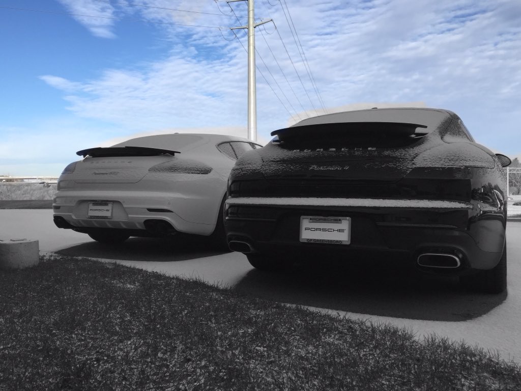 Snowy morning at #myFCI. Just a little sugar coating for the #Porsche Panameras.