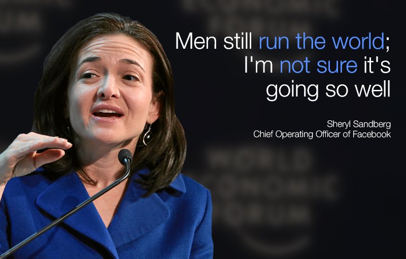 wef's tweet image. Sheryl Sandberg: ‘Men still run the world – and it’s not going that well’ wef.ch/1Qh7wjs #gendergap #wef