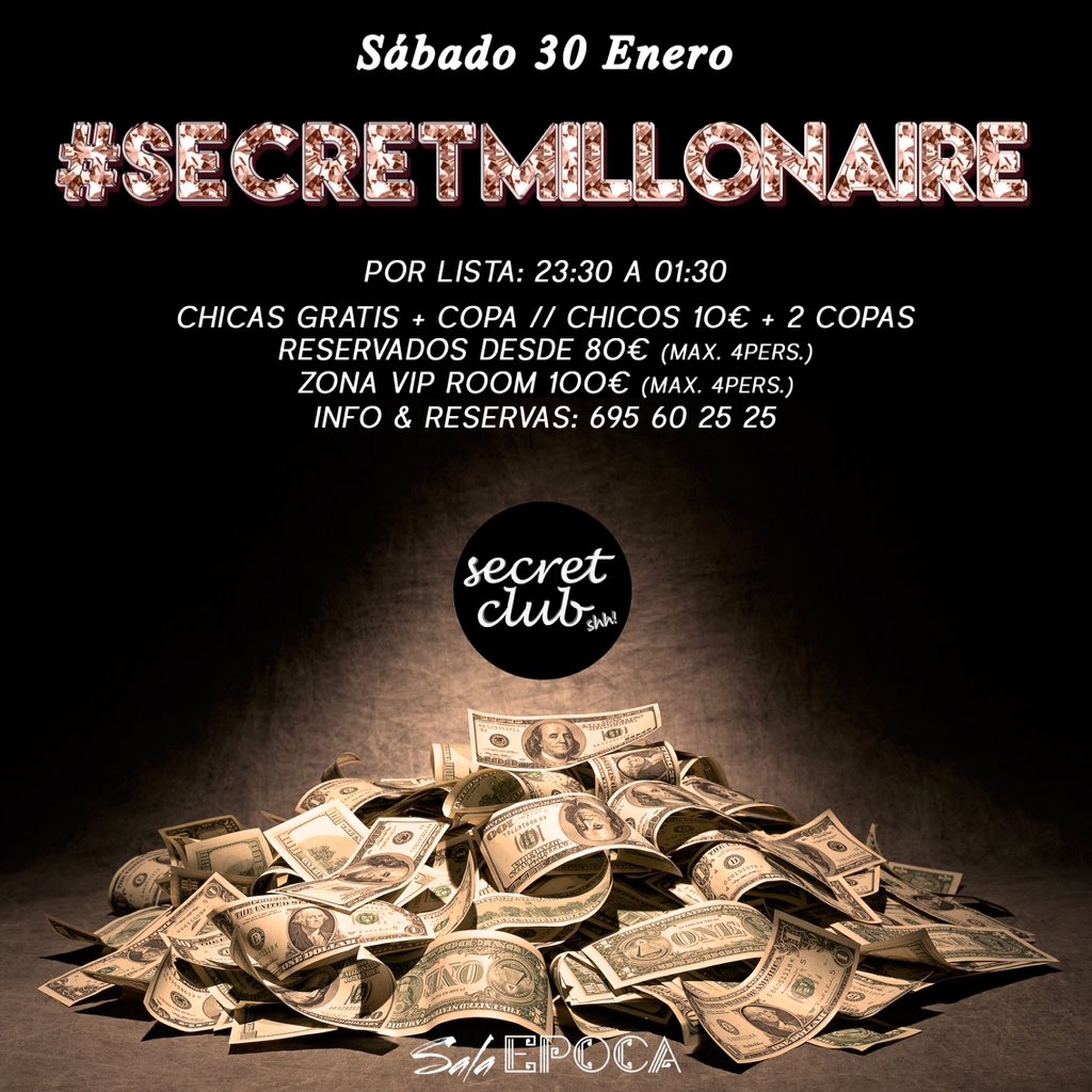SecretClubShh's tweet photo. #SECRETMILLONAIRE💸💰 ⚠️Reservados Limitados⚠️ #SalaÉpoca
Reserva: 695-60-25-25 https://t.co/BXJ3XF9Uzw