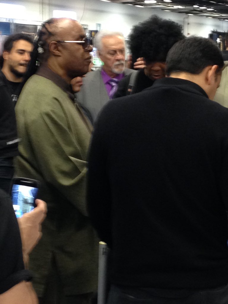 Enjoying lunch #NAMM and Stevie Wonder is playing Mid-East MFG instruments behind me.  👍