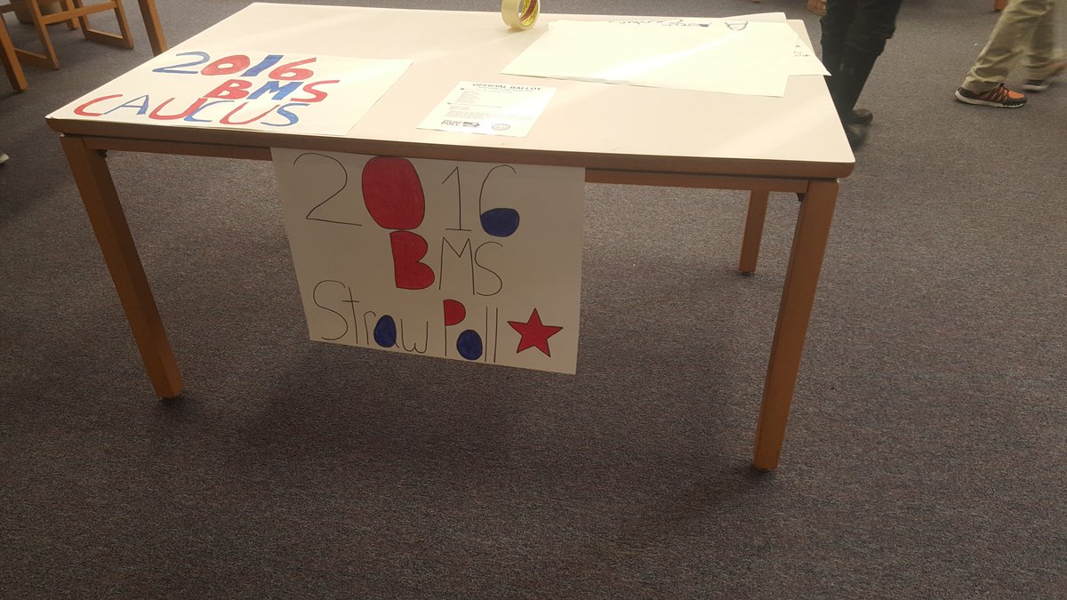 BMSNewton's tweet photo. BMS is holding a mock #IowaCaucus tomorrow! The LMC has transformed into a voting center, secret ballets and all. https://t.co/FvMERcqSDi