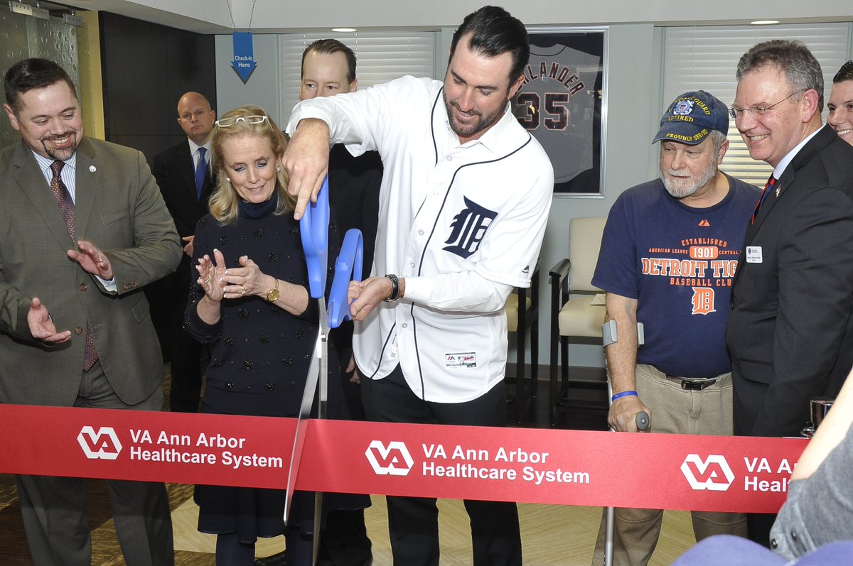 VAAnnArbor's tweet photo. #Thankyou @JustinVerlander for cutting the ribbon to our new PT/OT Wing. #Veterans #WinterCaravan @DeptVetAffairs https://t.co/Re0jsNJ00u