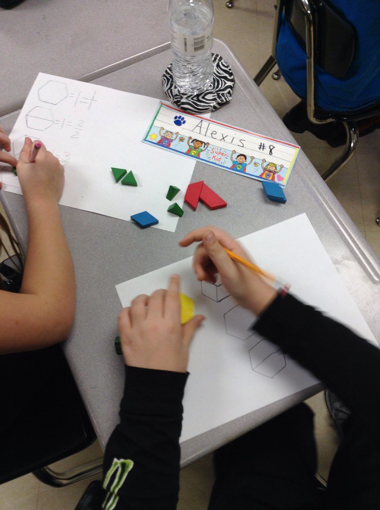MrD3rd's tweet photo. We've been working with pattern blocks to show equivalent fractions! #isdstrong #WSBulldogs https://t.co/th5WPioKlk