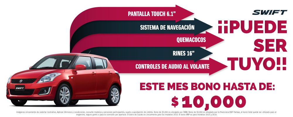 SuzukiSatelite's tweet photo. #SuzukiSwift con bono de hasta $10,000 ¡Ven por él! https://t.co/jE1XsA1NdK