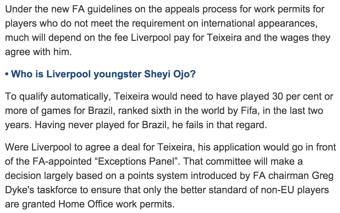 LiverpoolGFN's tweet image. If you're wondering whether Alex Teixeira would be granted a permit, Sam Wallace from the Telegraph explains here.