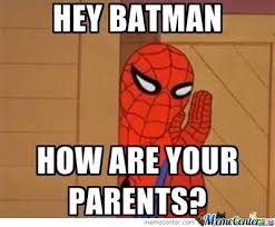 thatsassyjagoff's tweet photo. Spiderman REALLY doesn't like Batman too much.
Maybe it's a DC / Marvel thing.
#ComicBookRealities https://t.co/rTyz5knhMx