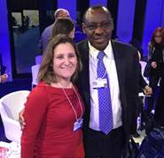 CanadaTrade's tweet photo. With @claverGatete, #Rwanda Minister of Finance, earlier @WEF. #WEF16 #Davos2016 - Min Freeland https://t.co/xwPpRePGwn