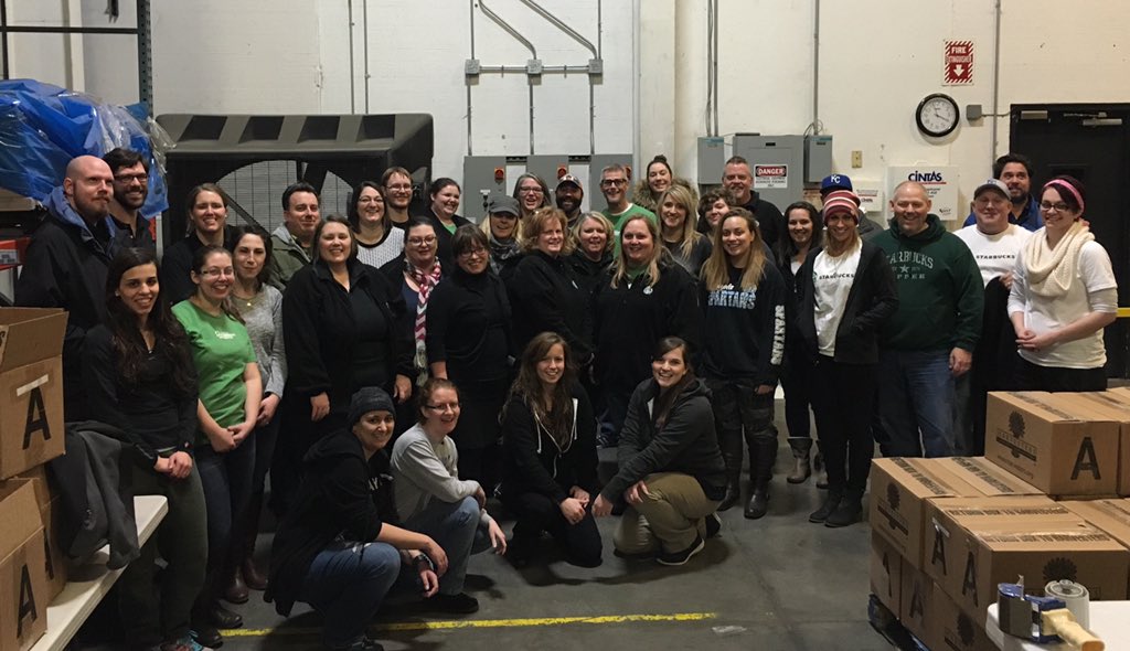 What a great bunch of partners. We fed 2615 kids today-So proud of the KC team #extrashotofgood #StarbucksPartners