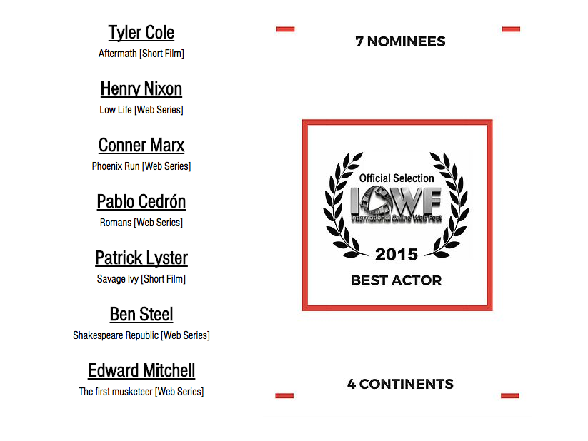 IntWebFest's tweet photo. @Conner_Marx and @EPCMitchell are 2 out of 7 #IOWFNoms for the Best Actor category! https://t.co/a7pKtM9Kmu https://t.co/GMOWlTpiQA