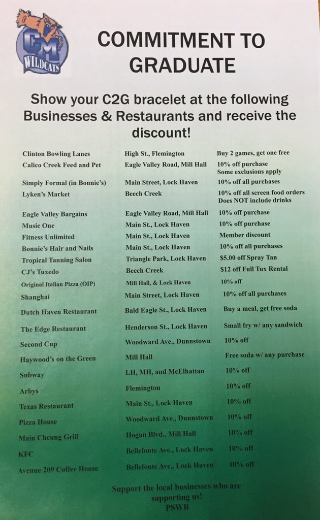 CMHS_proud's tweet photo. #Commitment2Graduate at CMHS Thank you #ClintonCountyPA businesses! #wearyourbracelet https://t.co/5k5VJlQGTW