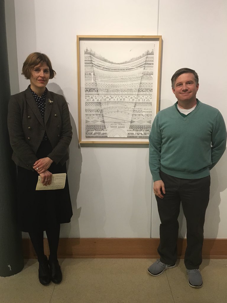 muartanddesign's tweet photo. Gallery Dir. Megan Schultz &amp; Juror &amp; @HtgMuseumofArt Exec Geoffrey Fleming w/ Head's "Reading List-Graphite Reactor" https://t.co/8YBh9gxqcd