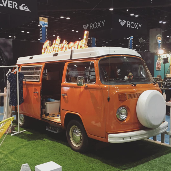 Sakroots's tweet photo. "This vintage bus is right up our alley!" - @vicmasters @surfexpo #vehiclegoals https://t.co/M8A6PuGLEZ