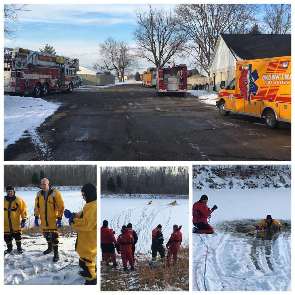 MooresvilleFD_1's tweet photo. MFD Firefighters along with Brown Twp, sharpened their skills with some Ice Rescue Training. Stay off frozen waters! https://t.co/up3GtZoySg
