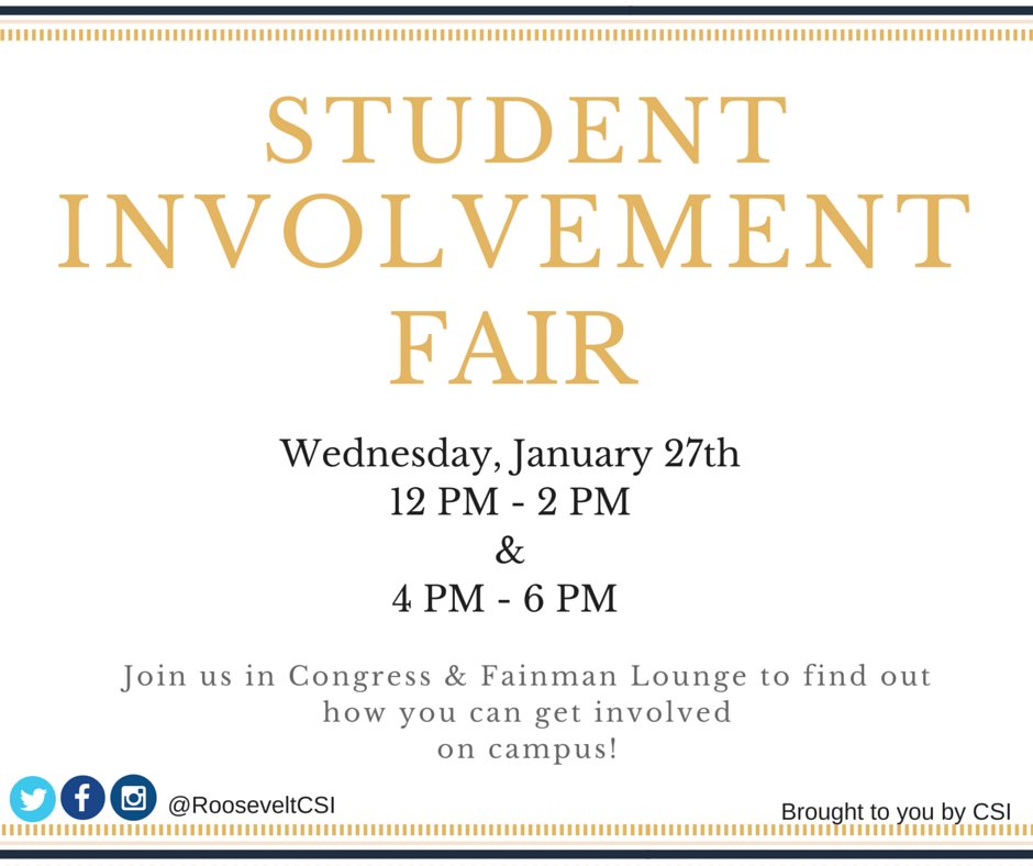 RooseveltCSI's tweet photo. Want to find a leadership role on campus? Come to the involvement fair next Wednesday! #RUServing #RUInvolved https://t.co/c717yzMXQJ