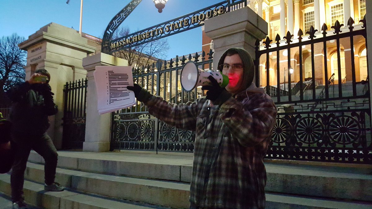 DanielleBMcLean's tweet photo. Thanks @Andrew_BSE for showing off your heavily redacted public records at tonight's rally #MassTransparency https://t.co/ob89XJdCVh