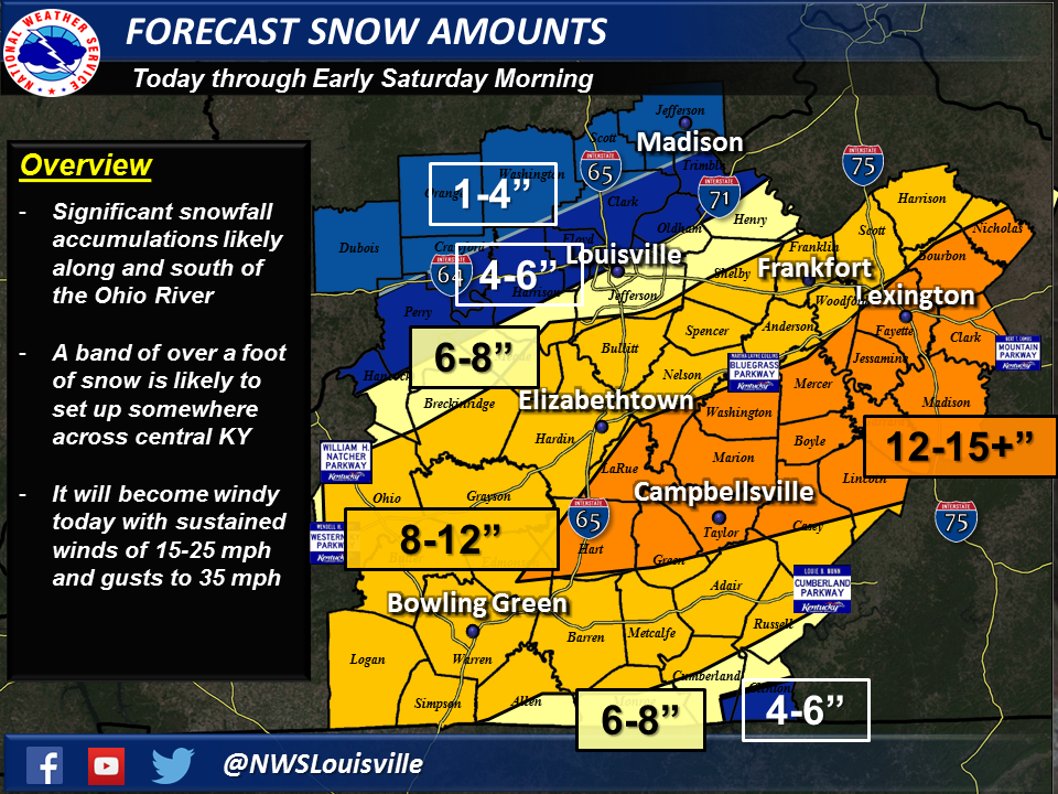 NWS Louisville on Twitter "Updated snowfall total forecast for today's storm https//t.co