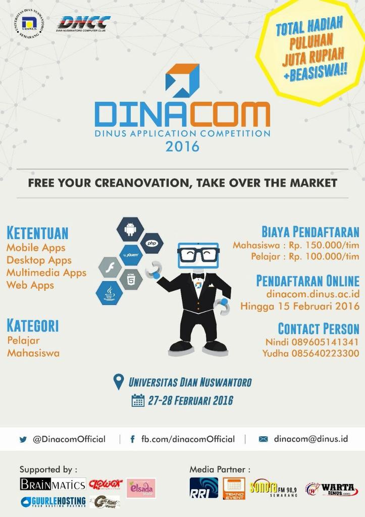 Ikuti lomba aplikasi #DINACOM2016 hadiah puluhanjuta &amp; beasiswa info: dinacom.org <a href="/DinacomOfficial/">DINACOM</a>