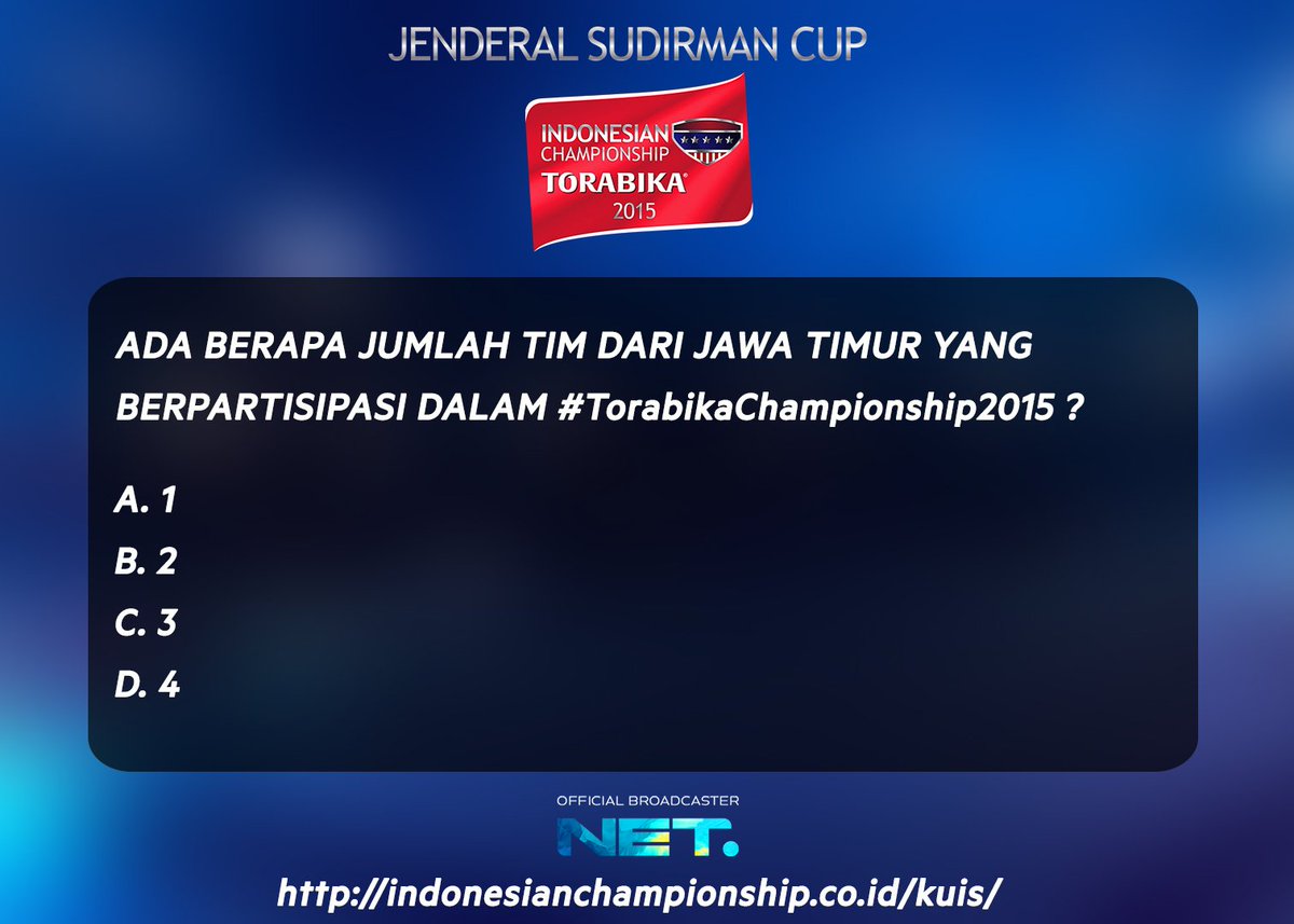 Nih salah satu pertanyaan buat hari ini, langsung melipir ke: bit.ly/kuisfinal #TorabikaChampionship2015