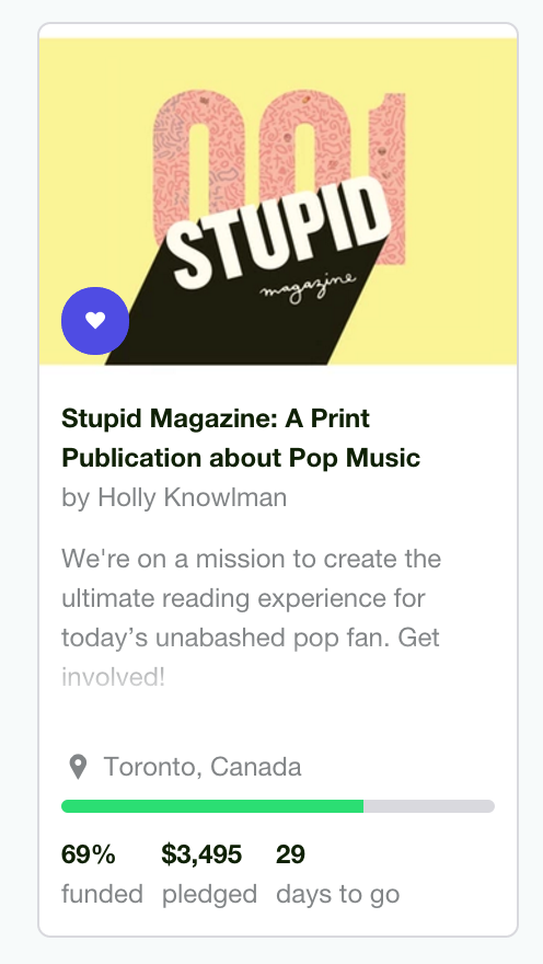 HollyKnowlman's tweet photo. So this is how far the #StupidMagazine Kickstarter came on its very first day thanks to the people in my life. https://t.co/gD4Ptlf0mR