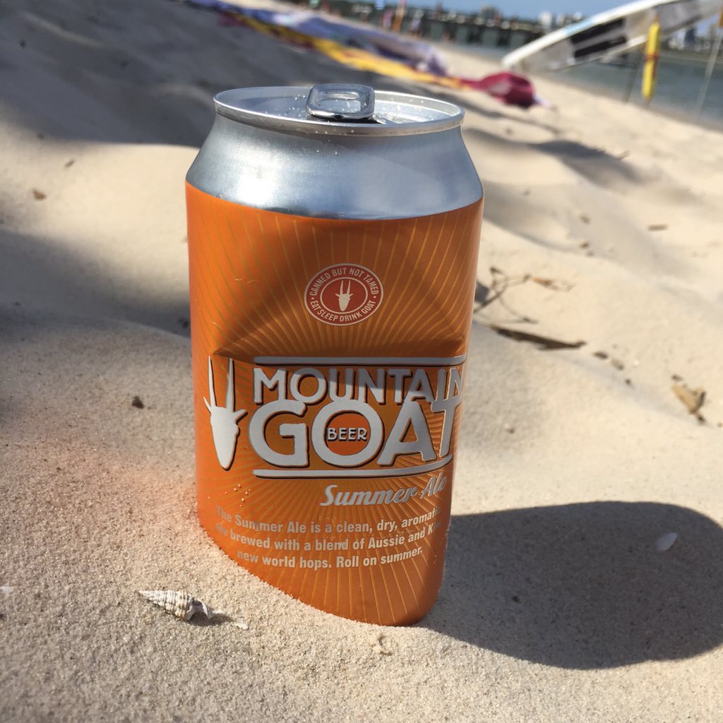 #fridayfail not bringing a stubby cooler to the beach <a href="/goatbeer/">Mountain Goat Beer</a> #summerale #knockoffbeer #caloundra #replyf