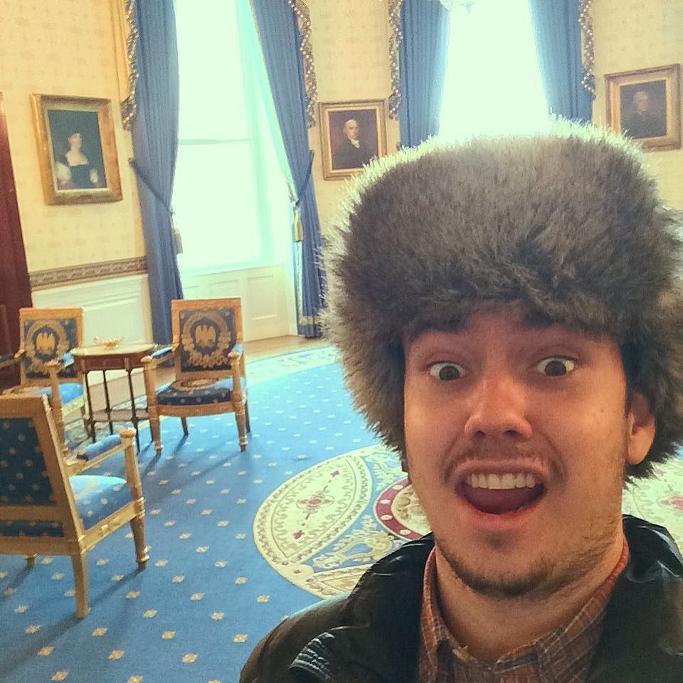InstaWhiteHouse's tweet photo. White House Selfie. In the White House. With a Russian hat. Spy? #travel #adventure #chapm… https://t.co/lUDIp7IXqX https://t.co/vpwSkBFe6Q