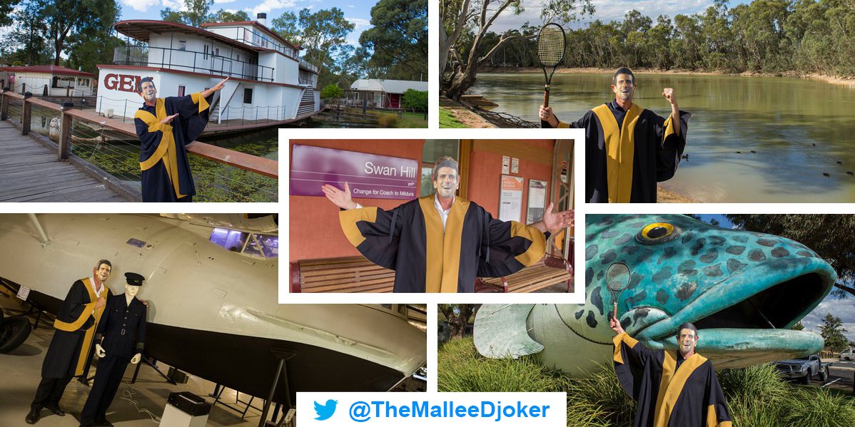 TennisAustralia's tweet photo. Novak's a busy man!
@TheMalleeDjoker have spotted the World No. 1 around the many attractions of Swan Hill #AOBlitz https://t.co/uoPAHyczvw